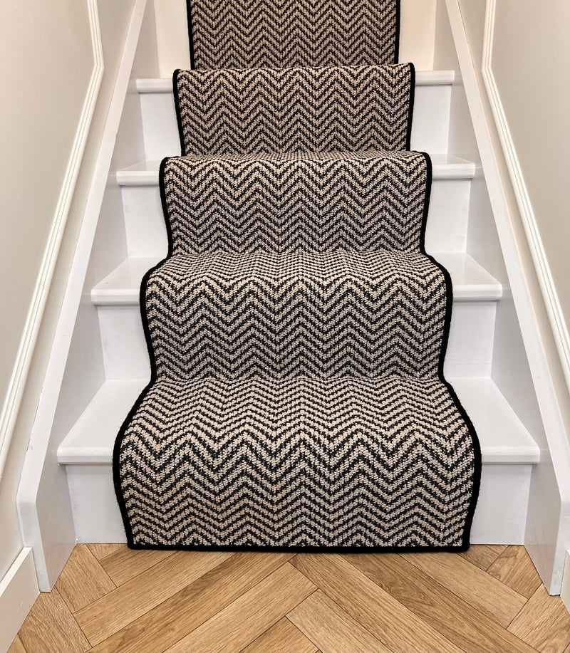 Chile black/greige with a black wool whipped edge Stair Runner
