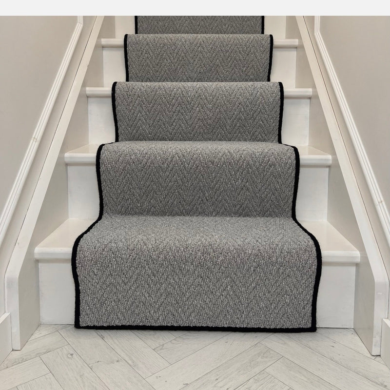 Havanna Light Grey Stair Runner with black wool whipped edge