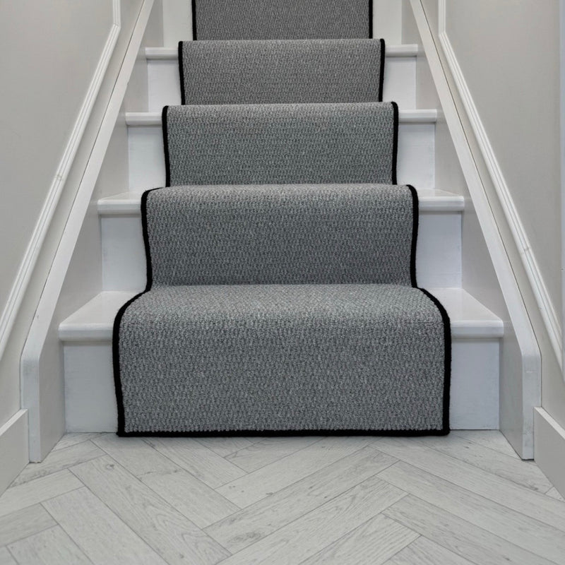 Brasil Light Grey Stair Runner with black wool whipped edge