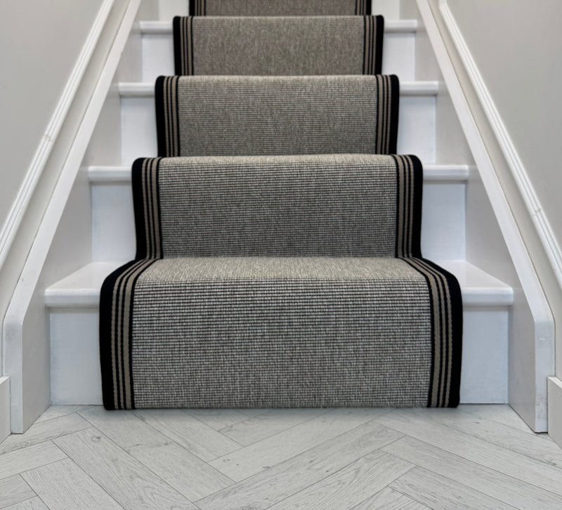Lewis Abbott Carpet Stair Runner with a Black and Gold Taped Edge