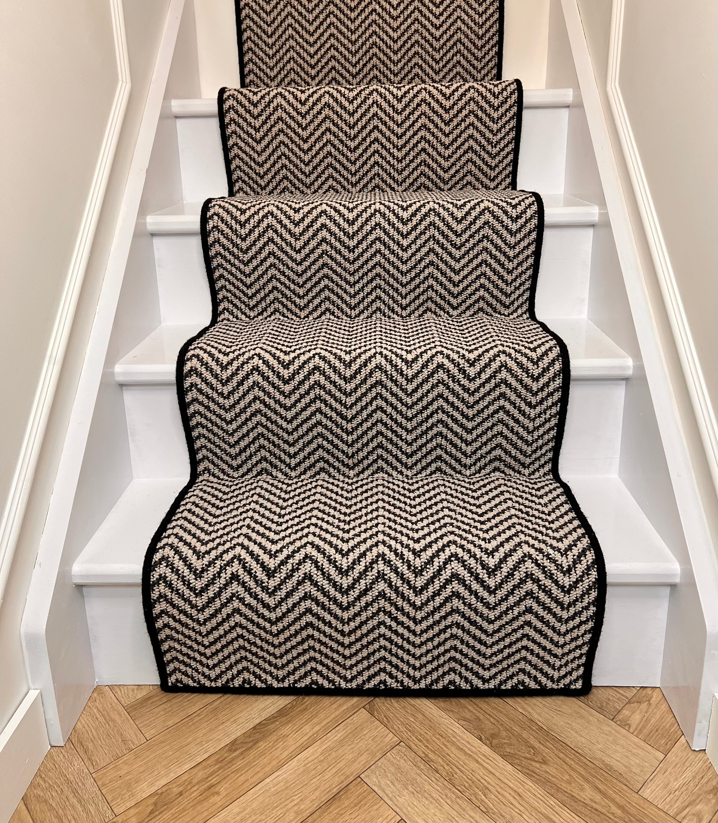 Chile black/greige with a black wool whipped edge Stair Runner