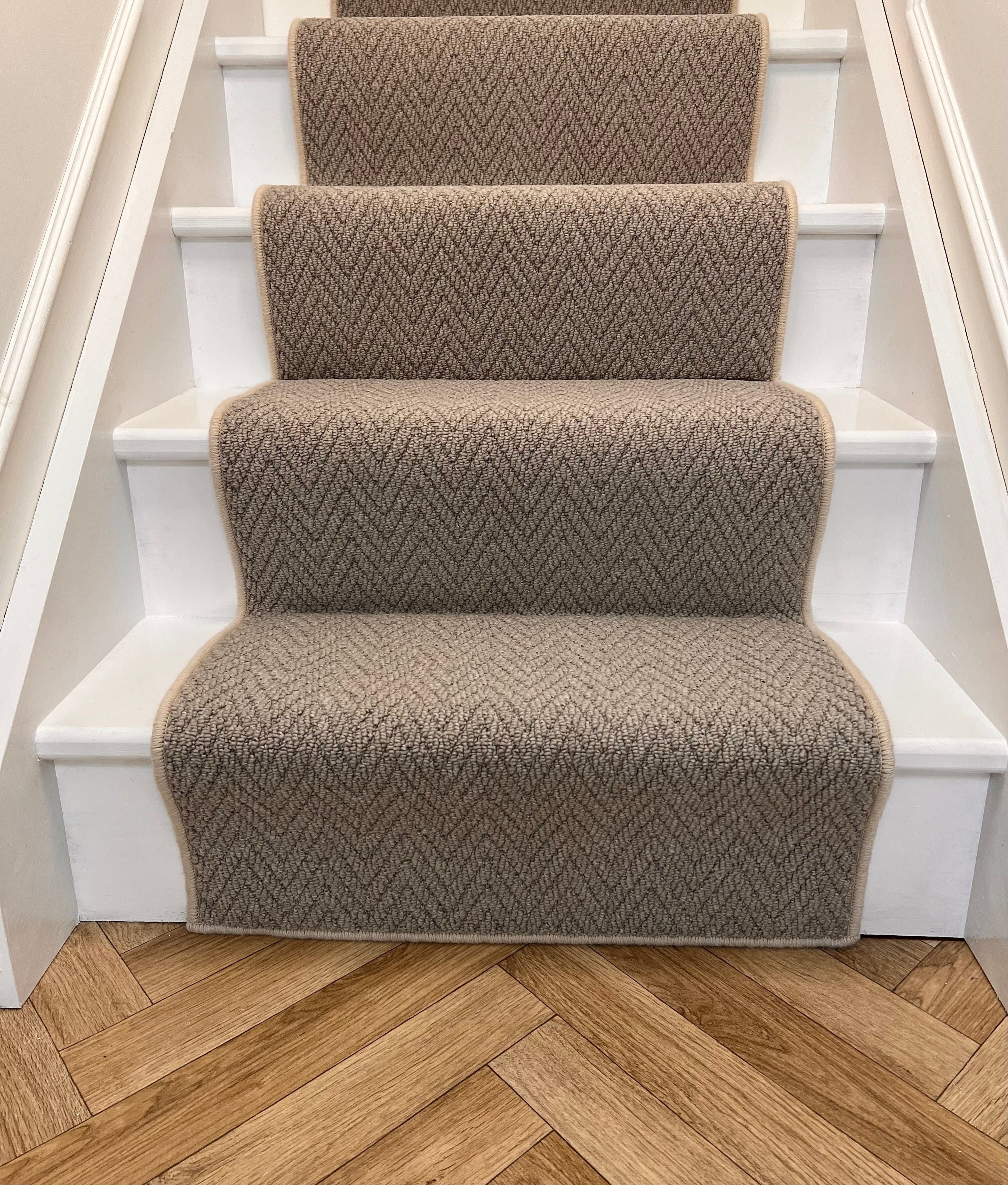 Havanna Greige Stair Runner with natural wool whipped edge