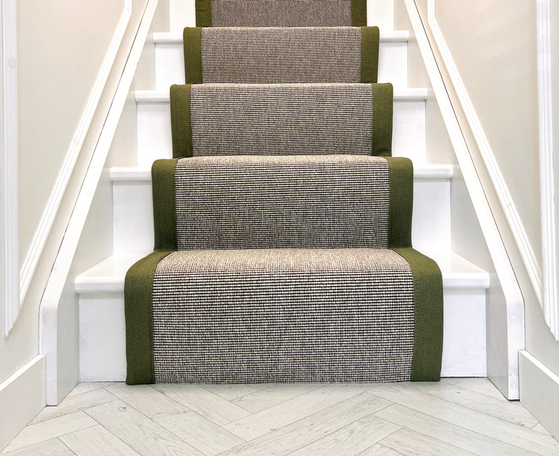 Lewis Abbott Carpet Stair Runner with a Olive Green Taped Edge