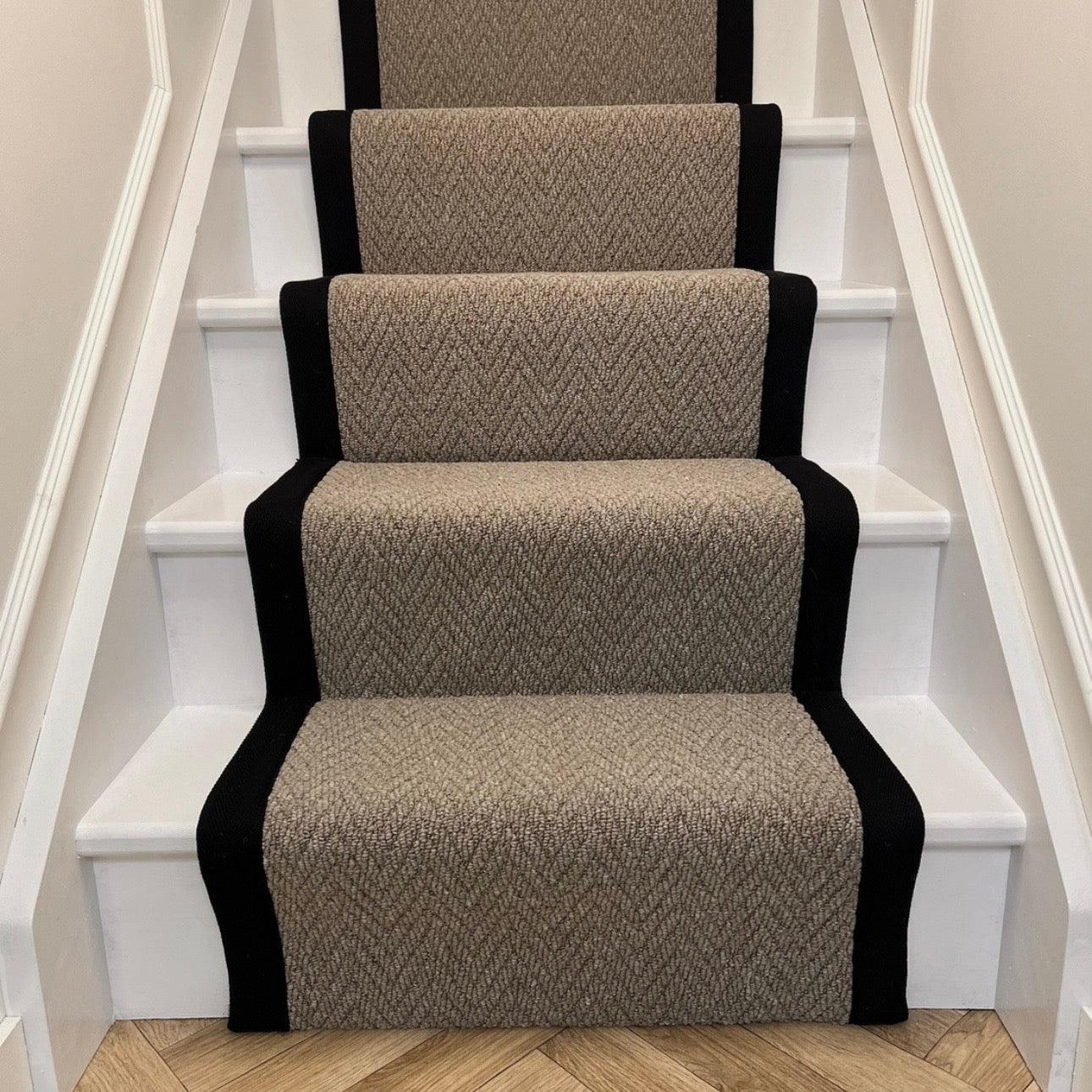 Havanna Taupe Stair Runner with black taped edge