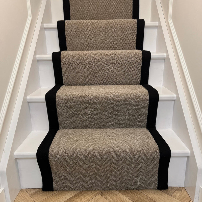 Havanna Taupe Stair Runner with black taped edge