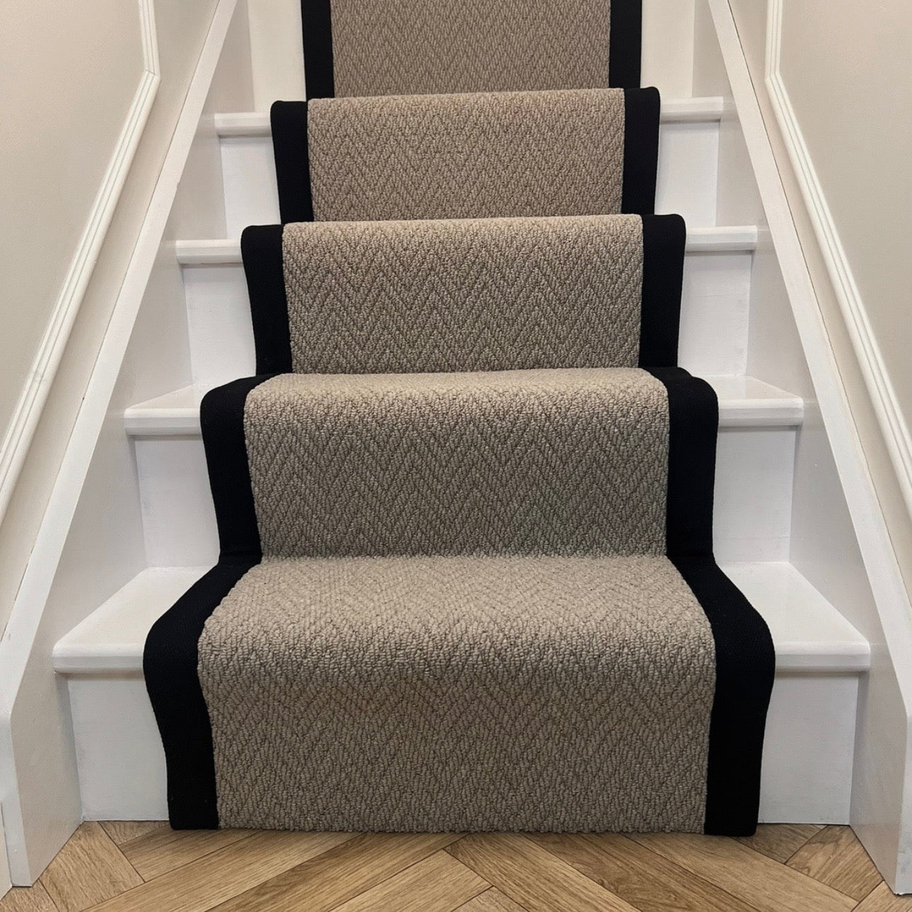 Havanna Greige Stair Runner with black taped edge