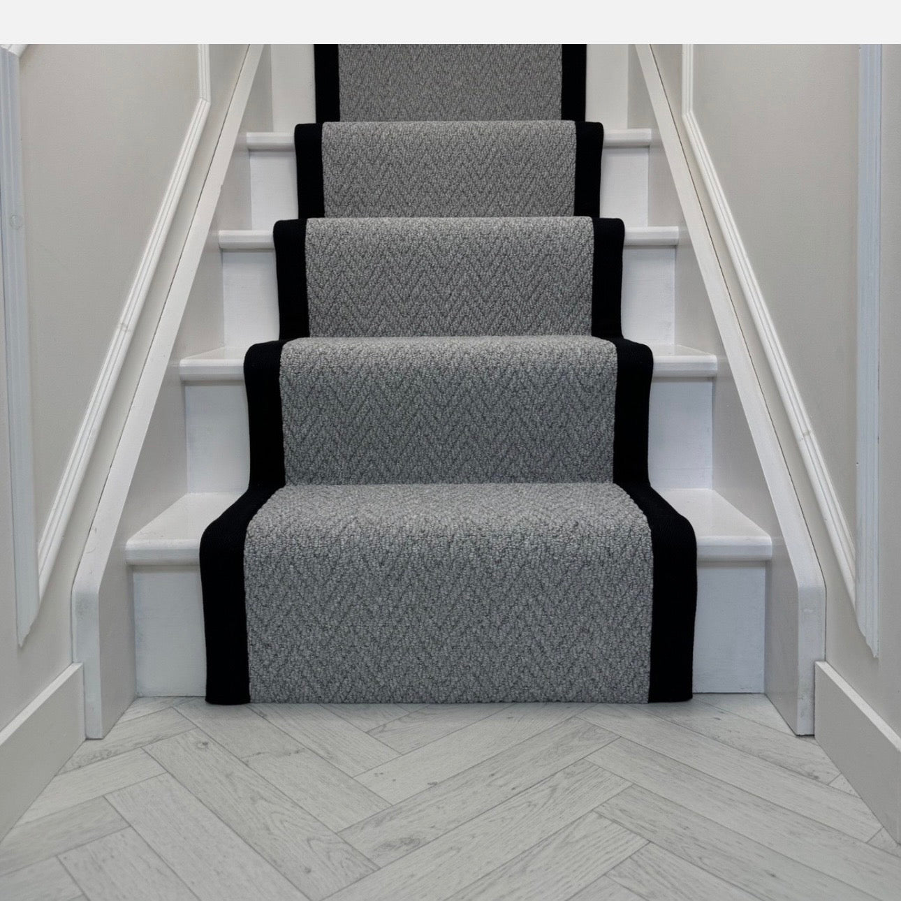 Havanna Light Grey Stair Runner with black taped edge