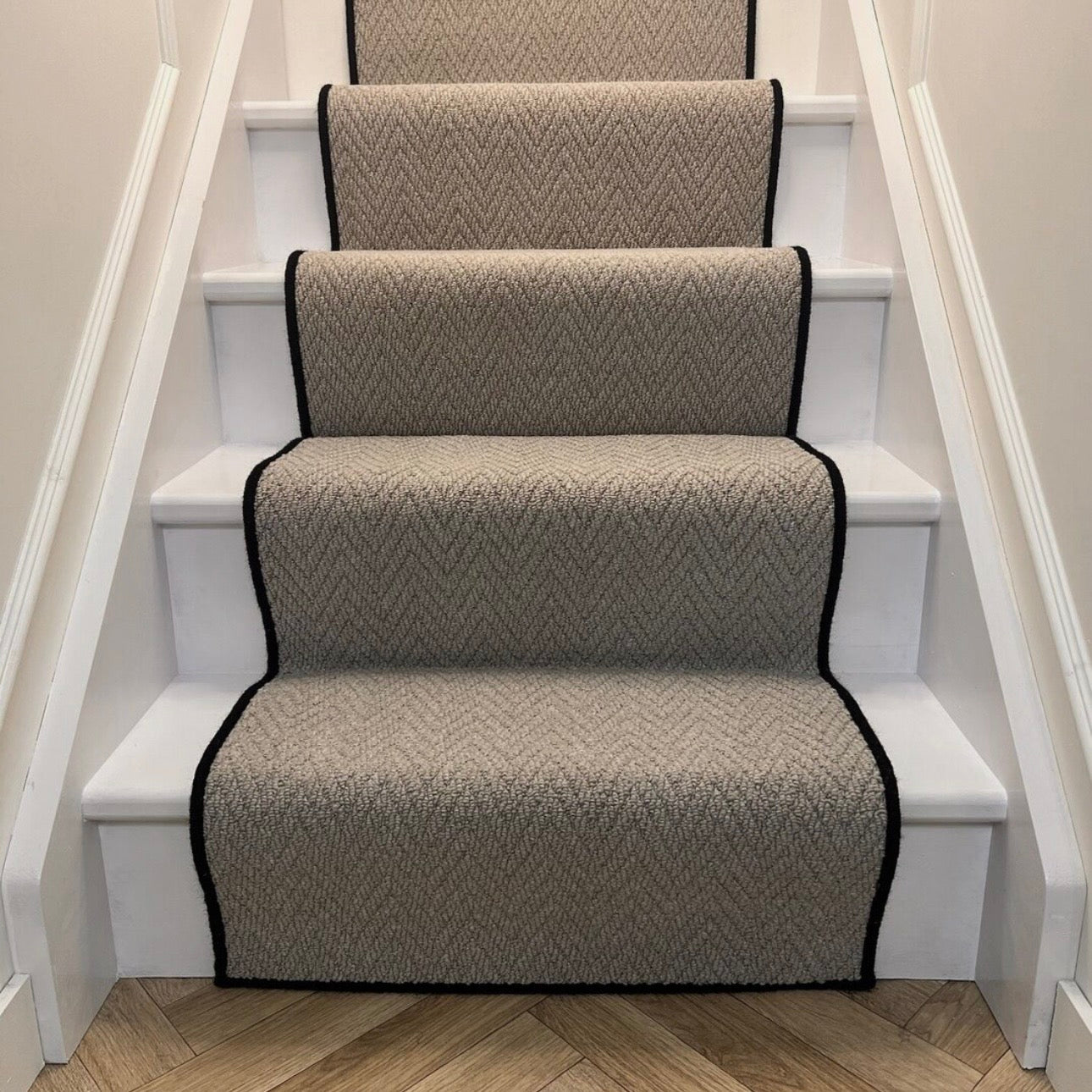 Havanna Greige Stair Runner with black wool whipped edge
