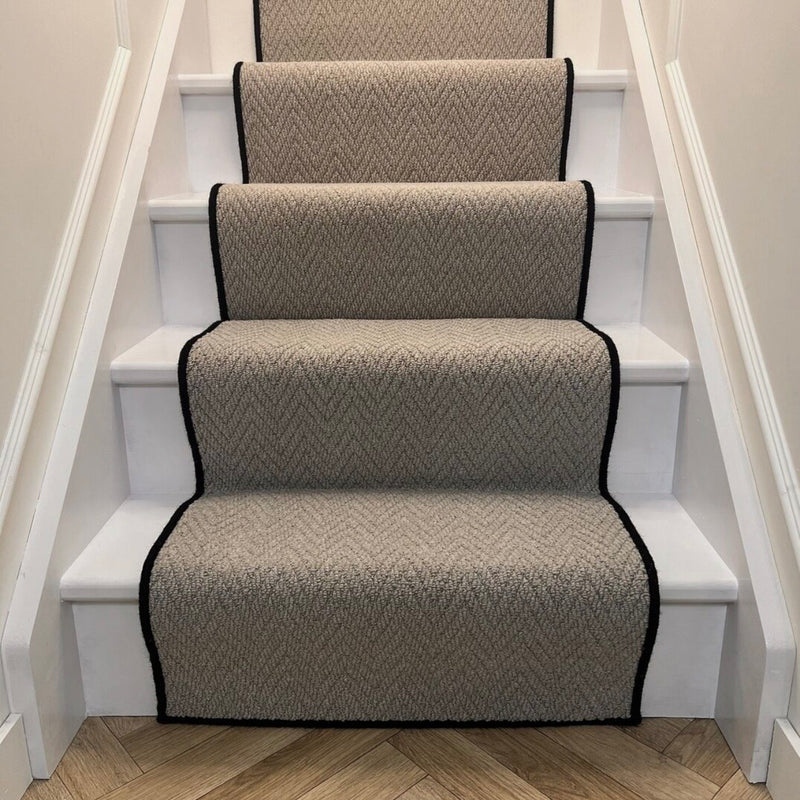 Havanna Greige Stair Runner with black wool whipped edge