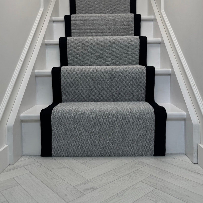 Brasil Light Grey Stair Runner with Black taped edge